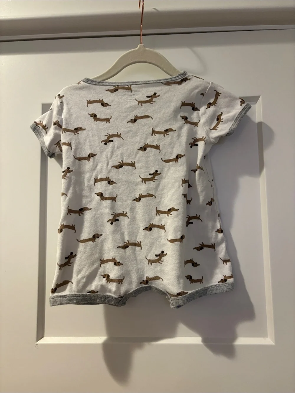 Carter’s White & Brown Dachshund Print Hot Dog Baby Romper 9 Months